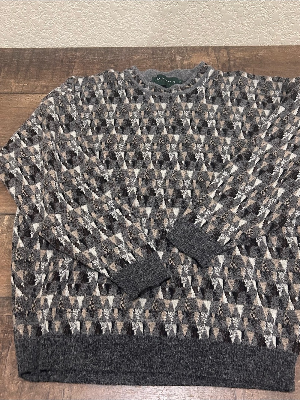 Men's Tundra Canada Wool Blend Geometric Crewneck Sweater - Gray and Beige XL